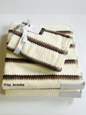 🎁4PC FELPINTER Bath Towel Set - Portugal Cotton Cream Zigzag Textured Towels